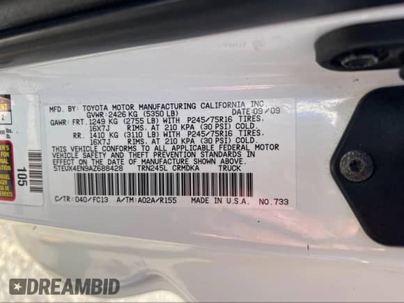 2010 Toyota Tacoma z VIN 5TEUX4EN9AZ688428, wystawiony jako IAAI lot #43497740 z przebiegiem 156 832 mil mil oraz . Historia ofert i sprzedaży dostępna na DreamBid. Obrazek 9.