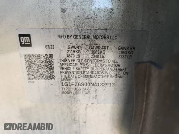 2022 Chevrolet Bolt EUV Premier with VIN 1G1FZ6S00N4132913, listed as a Copart auction lot 82379945 with 27,668 mi miles and Salvage title. Bid and sale history available at DreamBid. Image 12.