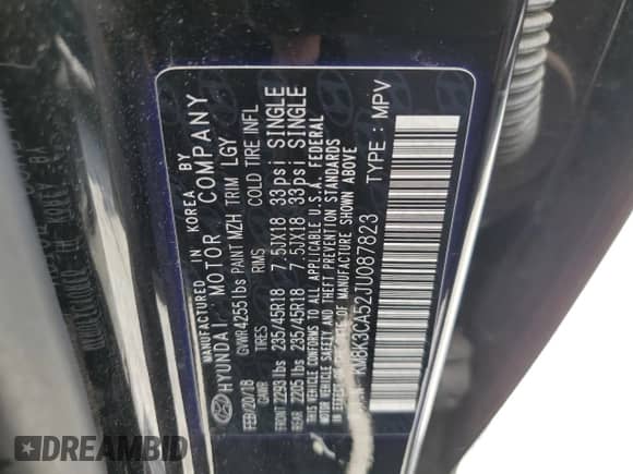 2018 Hyundai Kona Limited z VIN KM8K3CA52JU087823, wystawiony jako Copart lot #70809495 z przebiegiem 47 062 mil mil oraz Szkoda całkowita • Salvage title. Historia ofert i sprzedaży dostępna na DreamBid. Obrazek 13.