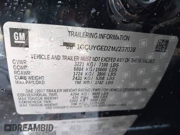 2021 Chevrolet Silverado 1500 LTZ with VIN 1GCUYGED2MZ237038, listed as a IAAI auction lot 42472972 with 100,379 mi miles and . Bid and sale history available at DreamBid. Image 9.