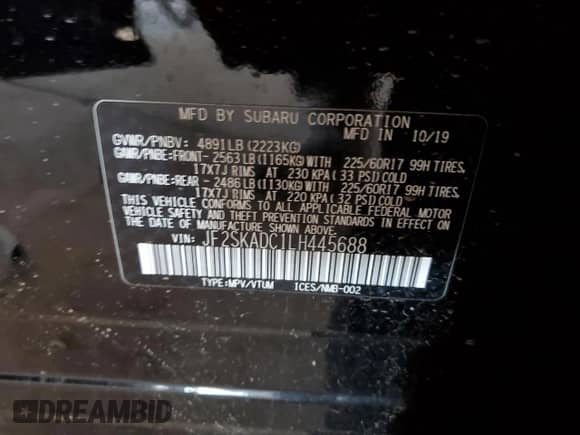 2020 Subaru Forester z VIN JF2SKADC1LH445688, wystawiony jako Copart lot #83956485 z przebiegiem 35 232 mil mil oraz Szkoda całkowita • Salvage title. Historia ofert i sprzedaży dostępna na DreamBid. Obrazek 12.