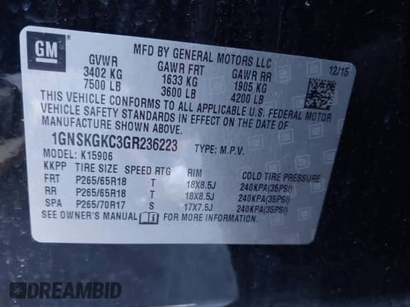 2016 Chevrolet Suburban LS z VIN 1GNSKGKC3GR236223, wystawiony jako IAAI lot #41761595 z przebiegiem 269 500 mil mil oraz . Historia ofert i sprzedaży dostępna na DreamBid. Obrazek 9.