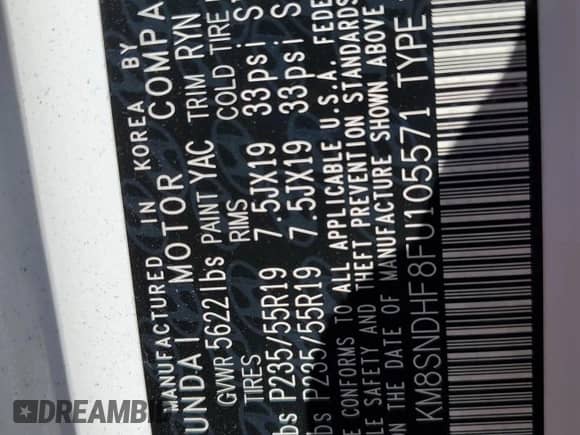 2015 Hyundai Santa Fe GLS с VIN KM8SNDHF8FU105571, выставлен на аукционе Copart как лот 52190985 с пробегом 96 349 миль миль и Списание • Salvage title. История ставок и продаж доступна на DreamBid. Изображение 13.