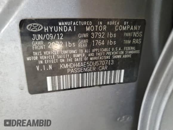 2013 Hyundai Elantra GLS с VIN KMHDH4AE5DU570713, выставлен на аукционе Copart как лот 71259315 с пробегом 232 792 миль миль и Списание • Salvage title. История ставок и продаж доступна на DreamBid. Изображение 12.