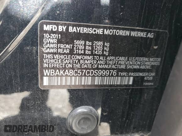2012 BMW 7 Series 750i with VIN WBAKA8C57CDS99976, listed as a Copart auction lot 45202715 with 152,169 mi miles and Salvage title. Bid and sale history available at DreamBid. Image 13.