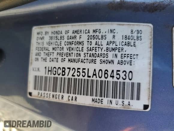 1990 Honda Accord с VIN 1HGCB7255LA064530, выставлен на аукционе Copart как лот 47988695 с пробегом 223 083 миль миль и Списание • Salvage title. История ставок и продаж доступна на DreamBid. Изображение 12.
