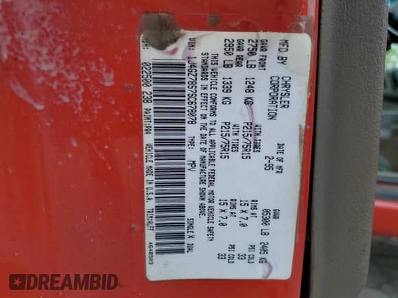 1995 Jeep Grand Cherokee Limited с VIN 1J4GZ78S7SC678078, выставлен на аукционе Copart как лот 52203834 с пробегом 269 423 миль миль и Списание • Salvage title. История ставок и продаж доступна на DreamBid. Изображение 13.