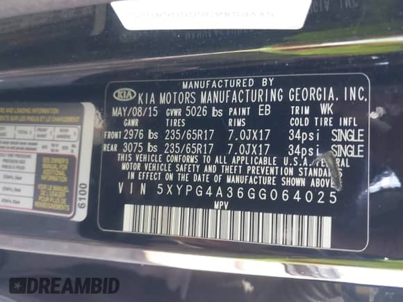 2016 Kia Sorento LX z VIN 5XYPG4A36GG064025, wystawiony jako IAAI lot #43000676 z przebiegiem 176 717 mil mil oraz . Historia ofert i sprzedaży dostępna na DreamBid. Obrazek 9.