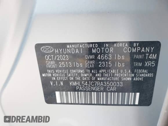 2024 Hyundai Sonata N Line with VIN KMHL54JC7RA350033, listed as a IAAI auction lot 39691196 with 6,193 mi miles and . Bid and sale history available at DreamBid. Image 9.