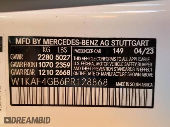 2023 Mercedes-Benz C 300 z VIN W1KAF4GB6PR128868, wystawiony jako Copart lot #70596715 z przebiegiem 20 775 mil mil oraz Szkoda całkowita • Salvage title. Historia ofert i sprzedaży dostępna na DreamBid. Obrazek 13.