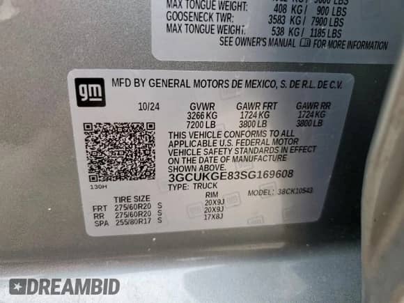 2025 Chevrolet Silverado 1500 LTZ с VIN 3GCUKGE83SG169608, выставлен на аукционе Copart как лот 69861605 с пробегом Не указан миль и Списание • Salvage title. История ставок и продаж доступна на DreamBid. Изображение 12.