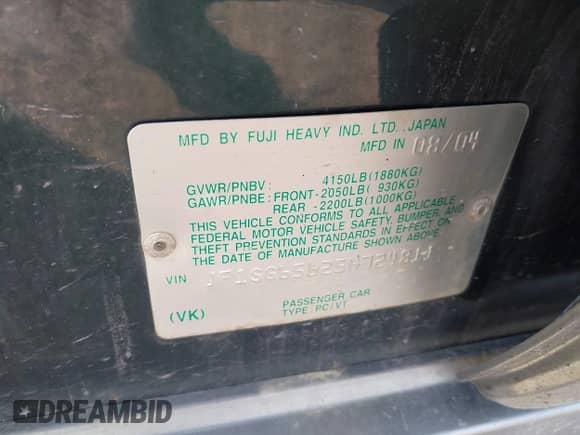 2005 Subaru Forester XS with VIN JF1SG65625H724811, listed as a IAAI auction lot 43100688 with 325,137 mi miles and . Bid and sale history available at DreamBid. Image 9.