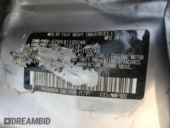 2015 Subaru Impreza Limited with VIN JF1GJAS67FH023276, listed as a Copart auction lot 67766495 with 91,085 mi miles and Salvage title. Bid and sale history available at DreamBid. Image 12.