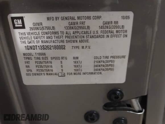 2006 Chevrolet TrailBlazer LS z VIN 1GNDT13S262180002, wystawiony jako IAAI lot #43499852 z przebiegiem 206 429 mil mil oraz . Historia ofert i sprzedaży dostępna na DreamBid. Obrazek 9.