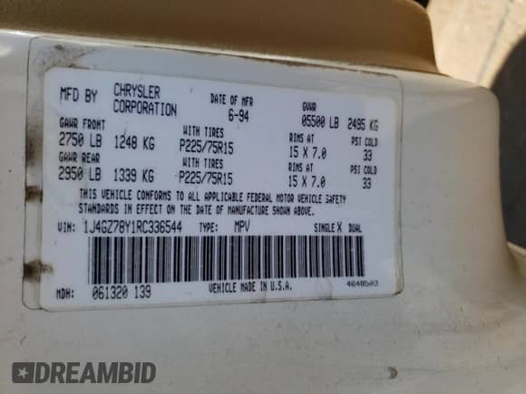 1994 Jeep Grand Cherokee Limited с VIN 1J4GZ78Y1RC336544, выставлен на аукционе Copart как лот 74262574 с пробегом 172 070 миль миль и Списание • Salvage title. История ставок и продаж доступна на DreamBid. Изображение 15.