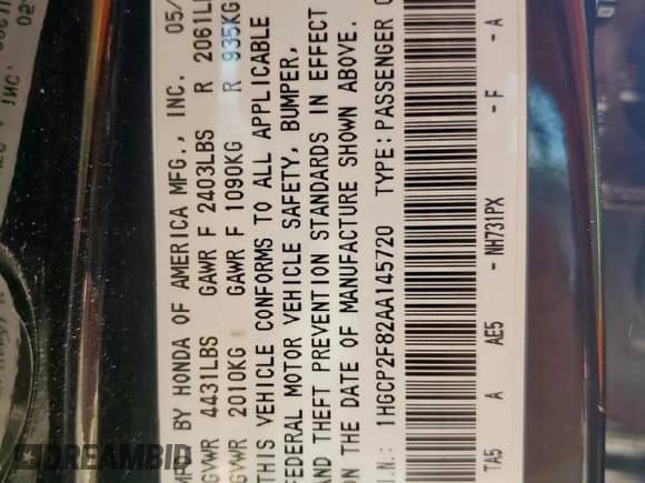 2010 Honda Accord EX-L z VIN 1HGCP2F82AA145720, wystawiony jako Copart lot #67488885 z przebiegiem 182 414 mil mil oraz Szkoda całkowita • Salvage title. Historia ofert i sprzedaży dostępna na DreamBid. Obrazek 13.