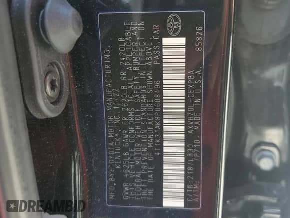 2023 Toyota Camry Hybrid XSE с VIN 4T1K31AK8PU608496, выставлен на аукционе Copart как лот 65897805 с пробегом 37 445 миль миль и Списание • Salvage title. История ставок и продаж доступна на DreamBid. Изображение 12.