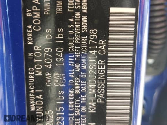 2025 Hyundai Elantra SEL Sport z VIN KMHLM4DJ2SU141798, wystawiony jako Copart lot #65800455 z przebiegiem 3 902 mil mil oraz Szkoda całkowita • Salvage title. Historia ofert i sprzedaży dostępna na DreamBid. Obrazek 12.