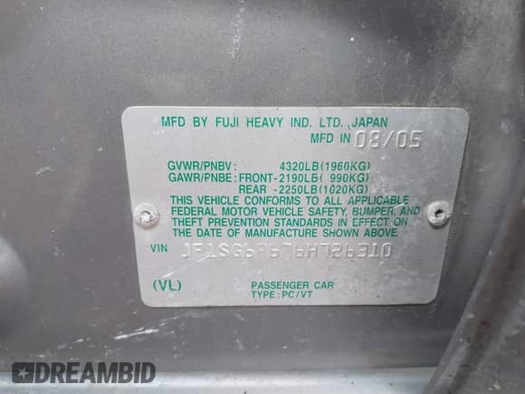 2006 Subaru Forester XT Limited с VIN JF1SG69676H726310, выставлен на аукционе IAAI как лот 41661229 с пробегом 163 942 миль миль и . История ставок и продаж доступна на DreamBid. Изображение 9.