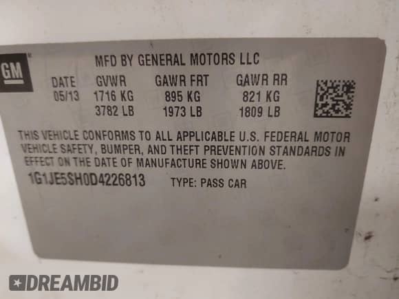 2013 Chevrolet Sonic LTZ с VIN 1G1JE5SH0D4226813, выставлен на аукционе IAAI как лот 43566817 с пробегом 157 459 миль миль и . История ставок и продаж доступна на DreamBid. Изображение 9.