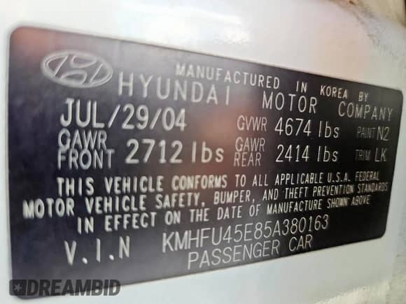 2005 Hyundai XG z VIN KMHFU45E85A380163, wystawiony jako Copart lot #85099445 z przebiegiem 157 619 mil mil oraz Czysty tytuł • Clean title. Historia ofert i sprzedaży dostępna na DreamBid. Obrazek 12.