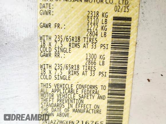 2015 Nissan Murano Platinum с VIN 5N1AZ2MGXFN216765, выставлен на аукционе Copart как лот 85854555 с пробегом Не указан миль и Списание • Salvage title. История ставок и продаж доступна на DreamBid. Изображение 13.