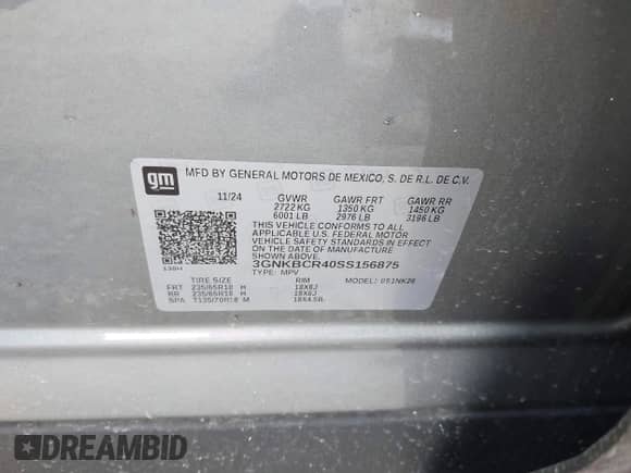 2025 Chevrolet Blazer LT with VIN 3GNKBCR40SS156875, listed as a IAAI auction lot 42661365 with 17,265 mi miles and . Bid and sale history available at DreamBid. Image 9.