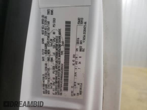 2013 Ford Econoline Cargo Commercial z VIN 1FTNS2EW6DDA39022, wystawiony jako Copart lot #42038495 z przebiegiem 101 568 mil mil oraz Czysty tytuł • Clean title. Historia ofert i sprzedaży dostępna na DreamBid. Obrazek 13.