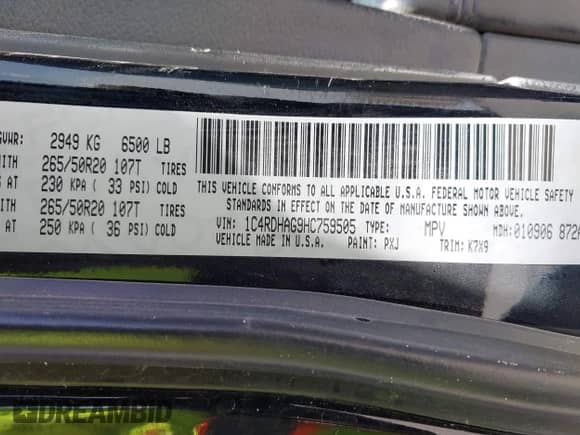 2017 Dodge Durango SXT with VIN 1C4RDHAG9HC759505, listed as a IAAI auction lot 42206086 with 74,135 mi miles and . Bid and sale history available at DreamBid. Image 9.