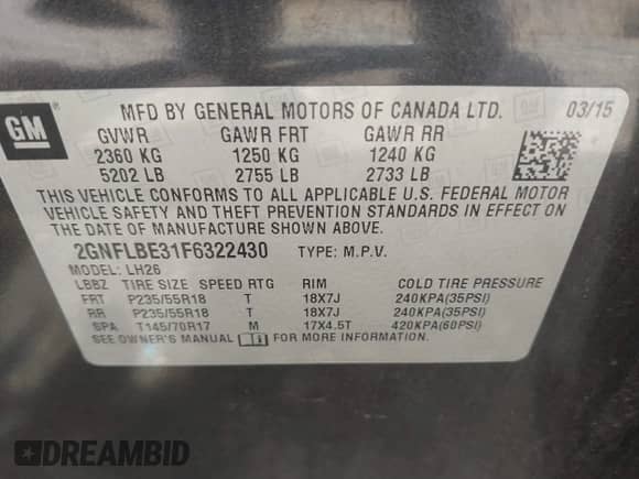 2015 Chevrolet Equinox LT с VIN 2GNFLBE31F6322430, выставлен на аукционе IAAI как лот 42138966 с пробегом 175 513 миль миль и . История ставок и продаж доступна на DreamBid. Изображение 9.