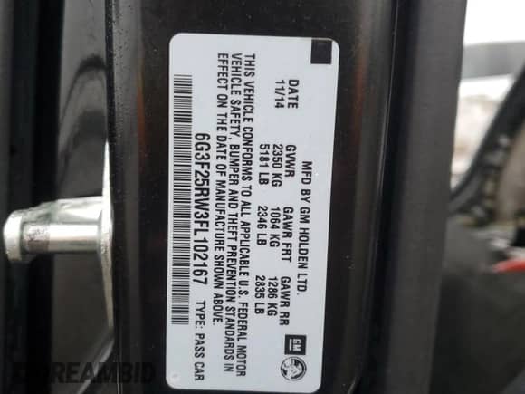 2015 Chevrolet SS с VIN 6G3F25RW3FL102167, выставлен на аукционе Copart как лот 82333084 с пробегом 81 612 миль миль и Списание • Salvage title. История ставок и продаж доступна на DreamBid. Изображение 12.