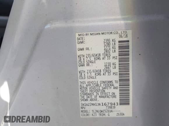 2018 Nissan Murano SL z VIN 5N1AZ2MH1JN167943, wystawiony jako IAAI lot #43316562 z przebiegiem 114 993 mil mil oraz . Historia ofert i sprzedaży dostępna na DreamBid. Obrazek 9.