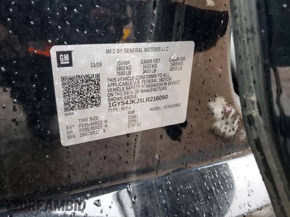 2020 Cadillac Escalade ESV Premium Luxury с VIN 1GYS4JKJ5LR216090, выставлен на аукционе Copart как лот 60705555 с пробегом 59 745 миль миль и Списание • Salvage title. История ставок и продаж доступна на DreamBid. Изображение 12.