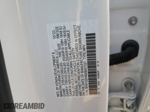 2024 Honda Pilot EX-L с VIN 5FNYG2H46RB007227, выставлен на аукционе Copart как лот 71778085 с пробегом 25 993 миль миль и Списание • Salvage title. История ставок и продаж доступна на DreamBid. Изображение 13.