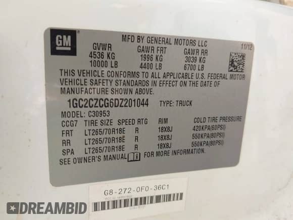 2013 Chevrolet Silverado 3500HD с VIN 1GC2CZCG6DZ201044, выставлен на аукционе IAAI как лот 43328434 с пробегом 230 821 миль миль и . История ставок и продаж доступна на DreamBid. Изображение 8.