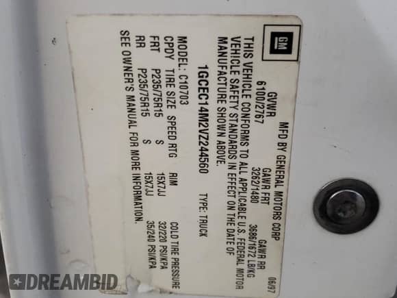 1997 Chevrolet Silverado 1500 with VIN 1GCEC14M2VZ244560, listed as a Copart auction lot 83473674 with 182,944 mi miles and Salvage title. Bid and sale history available at DreamBid. Image 14.