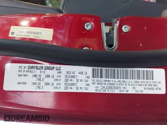 2014 Jeep Compass Latitude with VIN 1C4NJCEB9ED503072, listed as a IAAI auction lot 43257861 with 186,684 mi miles and . Bid and sale history available at DreamBid. Image 9.