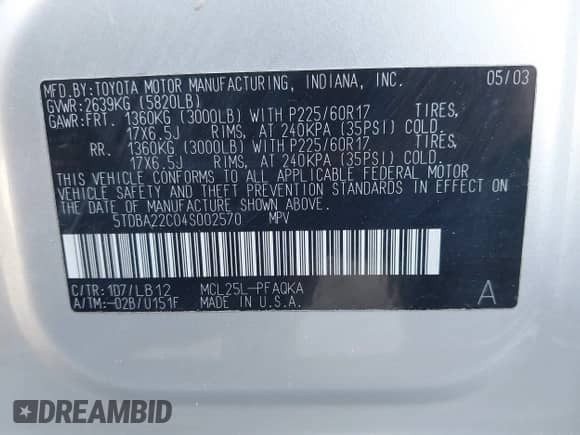 2004 Toyota Sienna XLE z VIN 5TDBA22C04S002570, wystawiony jako IAAI lot #42288609 z przebiegiem 234 932 mil mil oraz . Historia ofert i sprzedaży dostępna na DreamBid. Obrazek 9.