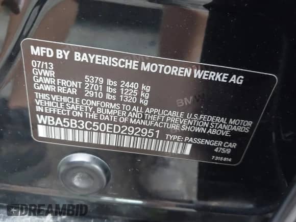 2014 BMW 5 Series 535i xDrive с VIN WBA5B3C50ED292951, выставлен на аукционе IAAI как лот 42742942 с пробегом 178 386 миль миль и . История ставок и продаж доступна на DreamBid. Изображение 9.