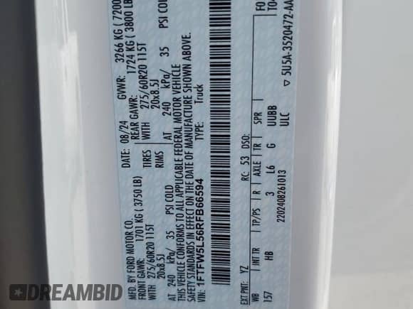 2024 Ford F-150 Lariat с VIN 1FTFW5L56RFB66594, выставлен на аукционе Copart как лот 69544925 с пробегом 21 982 миль миль и Списание • Salvage title. История ставок и продаж доступна на DreamBid. Изображение 12.