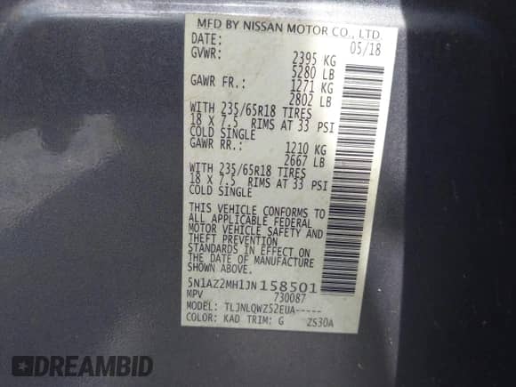 2018 Nissan Murano SV с VIN 5N1AZ2MH1JN158501, выставлен на аукционе IAAI как лот 43393117 с пробегом 87 589 миль миль и . История ставок и продаж доступна на DreamBid. Изображение 9.