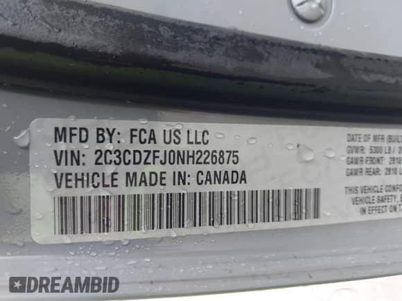 2022 Dodge Challenger R/T Scat Pack z VIN 2C3CDZFJ0NH226875, wystawiony jako IAAI lot #42299782 z przebiegiem 28 200 mil mil oraz . Historia ofert i sprzedaży dostępna na DreamBid. Obrazek 9.