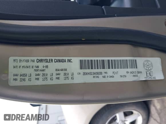 2008 Dodge Charger with VIN 2B3KA43G18H296399, listed as a IAAI auction lot 43325813 with 115,717 mi miles and . Bid and sale history available at DreamBid. Image 9.