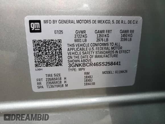 2025 Chevrolet Blazer LT with VIN 3GNKBCR46SS258441, listed as a Copart auction lot 80759465 with 996 mi miles and Salvage title. Bid and sale history available at DreamBid. Image 13.