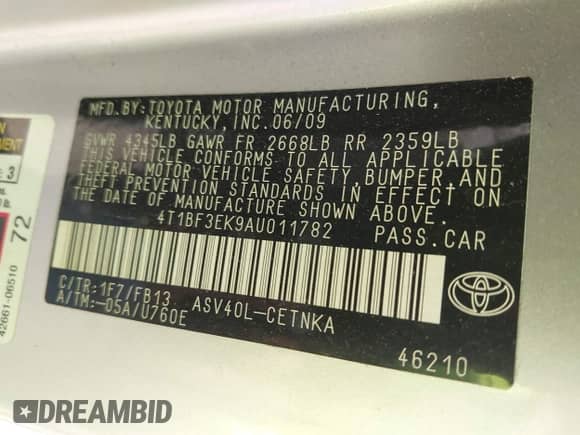 2010 Toyota Camry LE with VIN 4T1BF3EK9AU011782, listed as a IAAI auction lot 43349442 with 157,918 mi miles and . Bid and sale history available at DreamBid. Image 9.