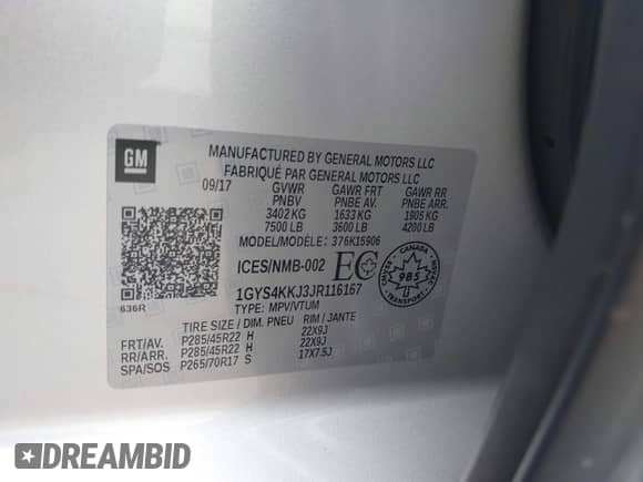 2018 Cadillac Escalade ESV Platinum с VIN 1GYS4KKJ3JR116167, выставлен на аукционе IAAI как лот 42879130 с пробегом 124 704 миль миль и . История ставок и продаж доступна на DreamBid. Изображение 9.