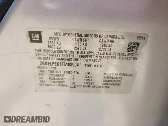 2015 Chevrolet Equinox LT с VIN 2GNFLFEK1F6103904, выставлен на аукционе Copart как лот 71047085 с пробегом 132 485 миль миль и Списание • Salvage title. История ставок и продаж доступна на DreamBid. Изображение 14.
