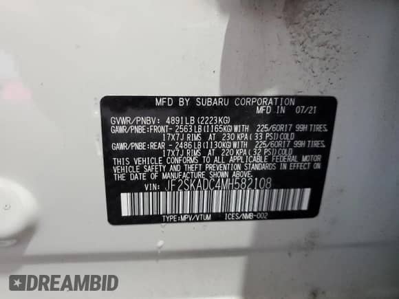 2021 Subaru Forester with VIN JF2SKADC4MH582108, listed as a Copart auction lot 80258035 with 19,769 mi miles and Salvage title. Bid and sale history available at DreamBid. Image 13.