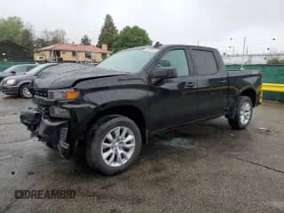 2021 Chevrolet Silverado 1500 Custom with VIN 3GCPYBEKXMG160286, listed as a Copart auction lot 59053815 with 45,865 mi miles and Salvage title. Bid and sale history available at DreamBid. Image 1.