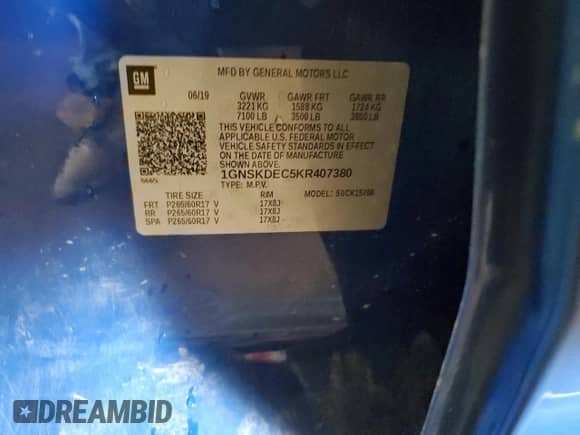 2019 Chevrolet Tahoe Commercial с VIN 1GNSKDEC5KR407380, выставлен на аукционе Copart как лот 80195975 с пробегом 136 900 миль миль и Чистый • Clean title. История ставок и продаж доступна на DreamBid. Изображение 13.